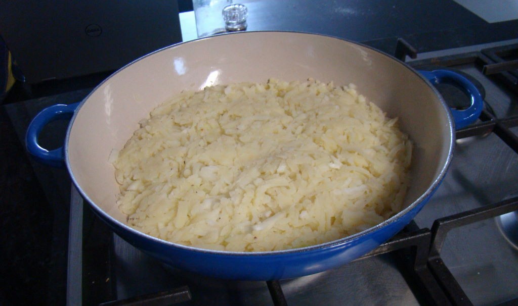Swiss Rosti Potato with Gruyère Cheese in the pan!