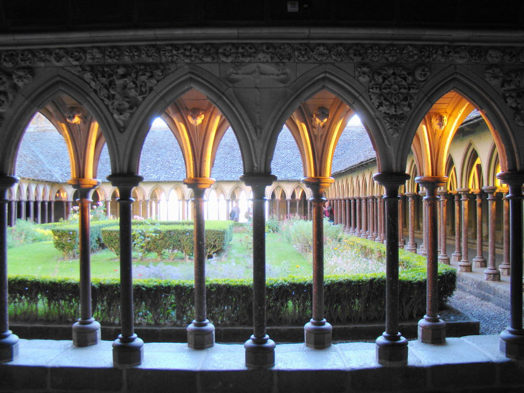 Cloister of the Abbey - Tips of Mont St Michel in France 
