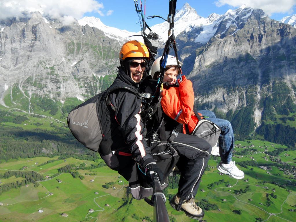 Paraglider Tandem Flight departing First Mountain in Grindelwald